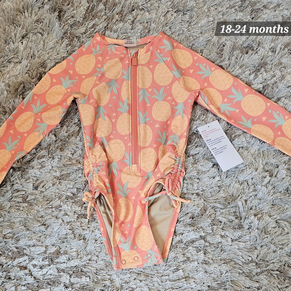 Old Navy Pink and Yellow Bodysuit with Ruched Detail